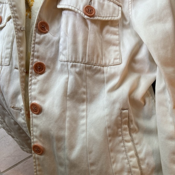 Vintage Kenneth Cole Reaction Jean Jacket sz L cream with floral lining - Picture 10 of 13